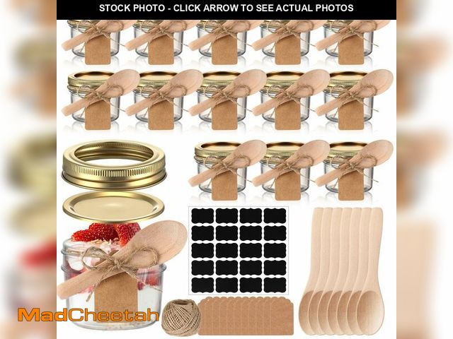 Lot 74-13540470 - Baderke 20 Set Mini Mason Jars with Wood Spoon 4 oz Mini Jam Jars with Lids and Labels, Small Glass ...