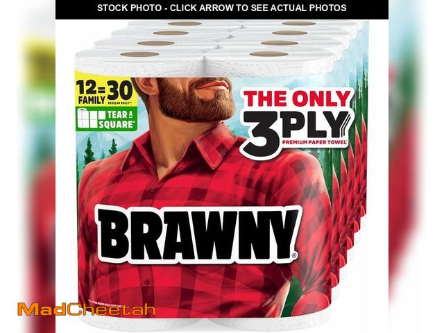 Lot 74-14305441 - Brawny Tear-A-Square 3-Ply Paper Towels, 12 XL Family Rolls = 30 Regular Rolls, Strong, Absorbent, a...