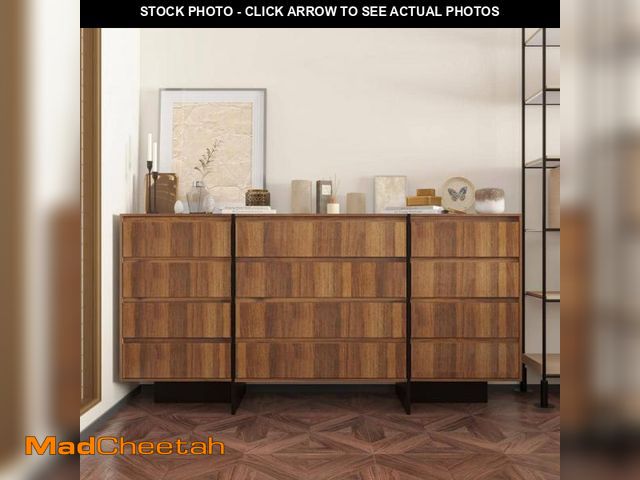 Lot 74-12492695 - WIAWG Brown Walnut Grain Finish 12-Drawers 70.9 in. Width Double Dresser Accent Storage Cabinet Orga...