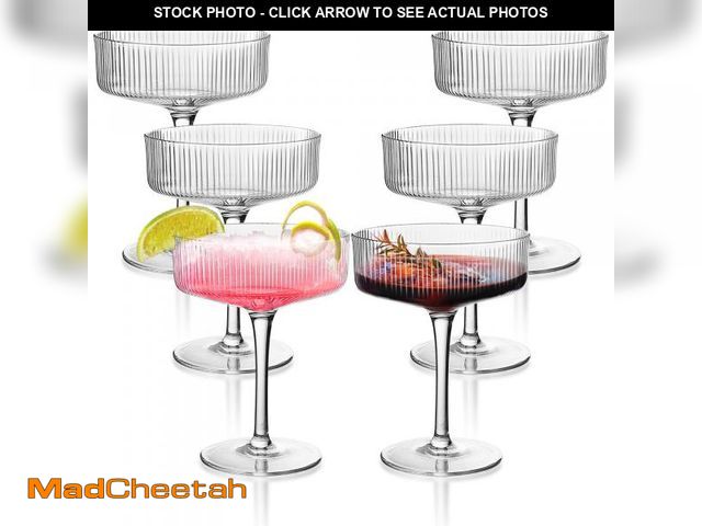 Lot 74-11553849 - Montex 6 Pcs Ribbed Coupe Glasses, 10 oz Martini Glasses, Classic Vintage Cocktail Galssware, Pefect...