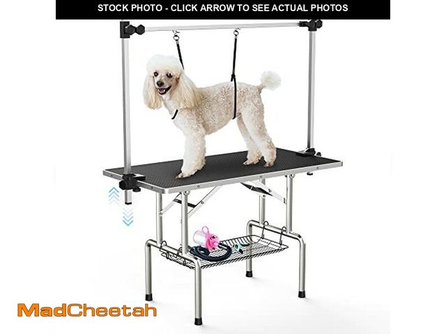Lot 74-12633195 - Lyromix 46''Large Dog Grooming Table, Adjustable Cat Drying Desktop with Arms, Nooses, Mesh Tray, Fo...