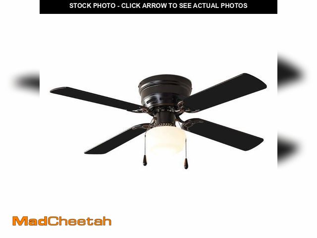 Lot 74-12556275 - Mainstays 42 inch Hugger Indoor Ceiling Fan with Light Kit, Black, 4 Blades, Reverse Airflow - UNUSE...