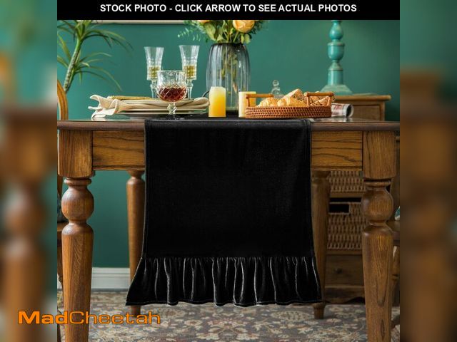 Lot 74-14054231 - Velvet Table Runner Soft Decorative Luxurious Solid 90 Inches Long Tablecloth with Retro Ruffle Flou...