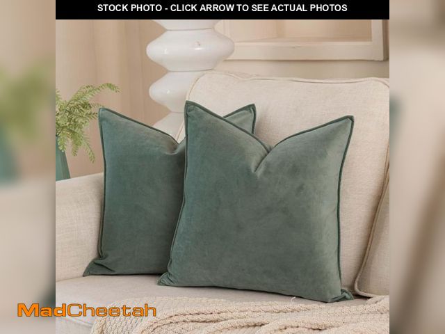 Lot 74-12217264 - JUSPURBET Sage Decorative Velvet Throw Pillow Covers 26x26 inch Set of 2,Broadside Soft Cushion Case...