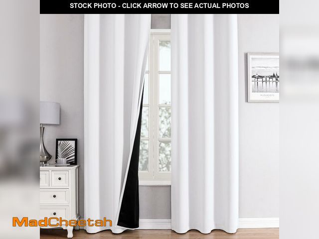 Lot 74-12710551 - ChrisDowa White 100% Blackout Curtains for Bedroom with Black Liner, 2 Thick Layers Total Blackout T...