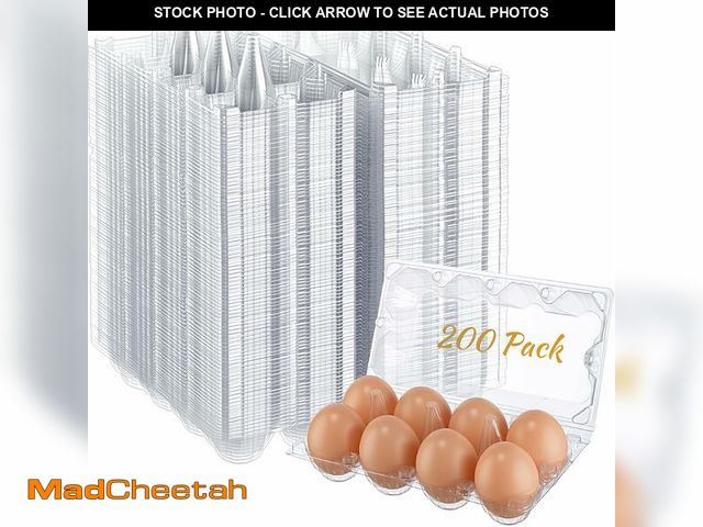 Lot 74-14365845 - Zubebe 200 Pieces Clear Egg Cartons Plastic Egg Cartons Bulk Empty Chicken Egg Tray Holds Securely C...