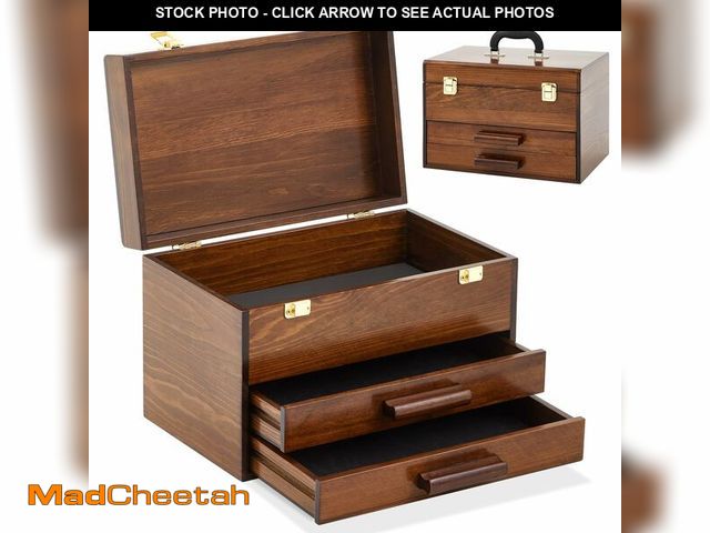 Lot 74-14386760 - Weysat 14 Inch Mini Wooden Tool Box with 2 Drawers and Top Storage, Portable Small Tool Chest with P...