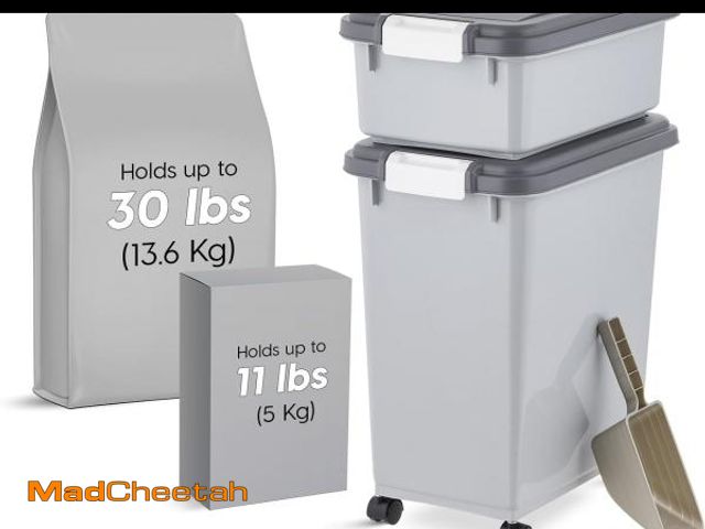 Lot 74-12366074 - IRIS USA Dog Food Storage Container, 30 lbs &amp; 11 lbs Combo, Cat Food Storage Container, Dog Trea...