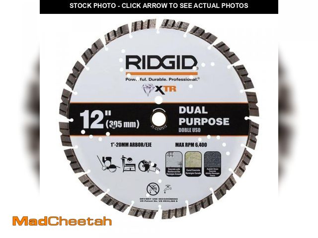 Lot 74-12492463 - RIDGID 12 in. Masonry XTR Dual Purpose Cutting Segmented Rim Walk-Behind Diamond Saw Blade - USED