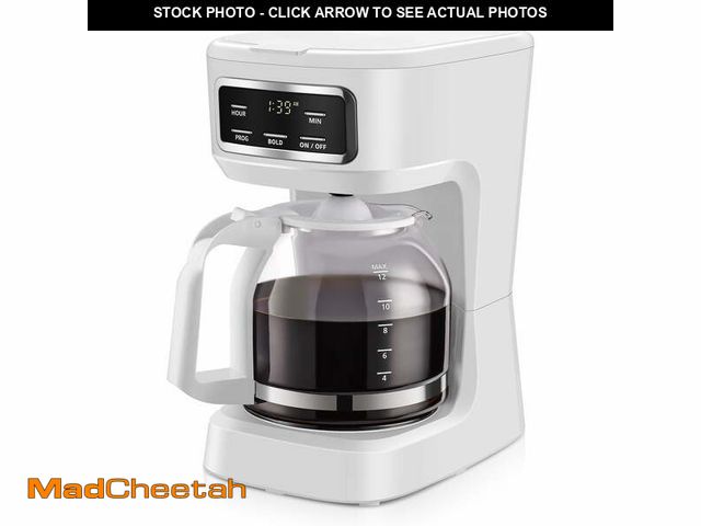Lot 74-12859463 - (MISSING COFFEE POT ) Mainstays Finish 12-Cup Programmable Coffee Maker,  White - UNUSED