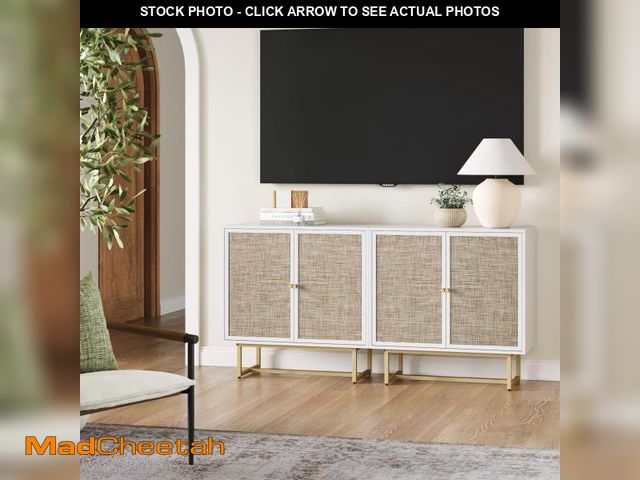 Lot 74-12430994 - Nathan James Kova Rattan Wood Accent Natural Sideboard Storage Cabinet TV Stand with Matte Metal Fra...