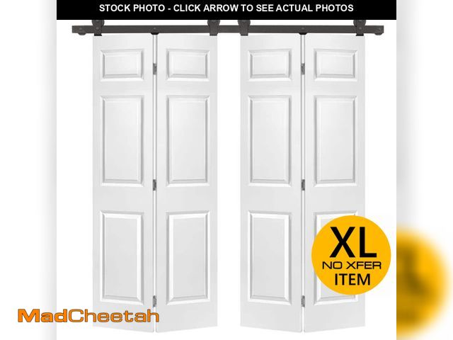 Lot 74-13690484 - CALHOME 60 in. x 80 in. 6-Panel Primed MDF Composite Double Bi-Fold Barn Door with Sliding Hardware ...