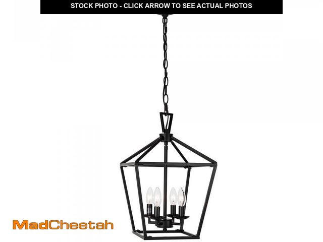 Lot 74-12221840 - Untrammelife 4-Light Black Lantern Pendant Light, Adjustable Height Square Cage Pendant Hanging Ligh...