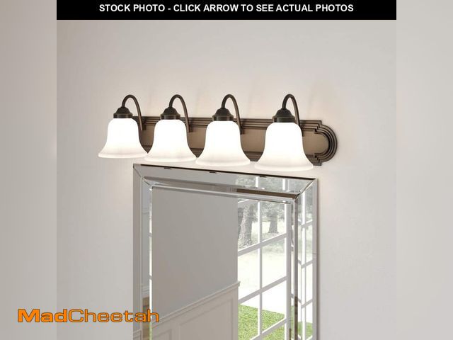 Lot 74-12769559 - Progress Lighting Solvang 30 in. 4-Light Antique Bronze Vanity Light with Etched Alabaster Glass Sha...