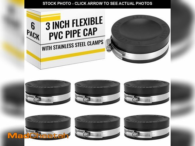 Lot 74-13571735 - Maasechs 6 Pack 3 Inch Flexible PVC Pipe Cap with Stainless Steel Clamps - Black Durable End Caps fo...