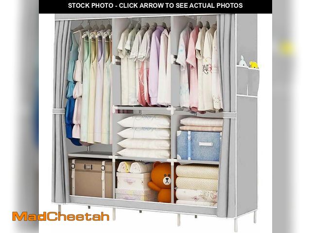 Lot 74-12833404 - (MISSING HARDWARE) YOUPINS Clothes Organizer 3 Hanging Rod Shelf Portable Closet with Cover Clothes ...