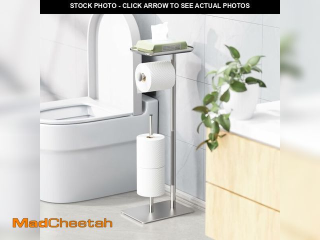 Lot 74-13955161 - Toilet Paper Holder Stand with Top Storage Shelf, Free Standing Toilet Roll Dispenser for Bathroom, ...