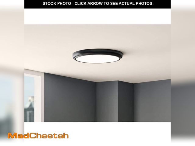 Lot 74-12804007 - Commercial Electric 15 in. White Round LED Flush Mount with Night Light and Interchangeable Black Tr...