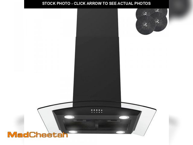 Lot 74-12031991 - AKDY 30 in. 350 CFM Convertible Island Mount Range Hood in Black Painted Stainless Steel with Glass ...