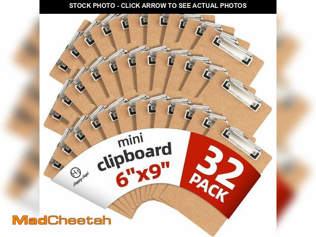 Lot 74-14330498 - 6 x 9 Clipboards Bulk, 32 Pack Small Clip Board, A5 Letter Size Wooden Hardboard Kids Clipboard Pack...