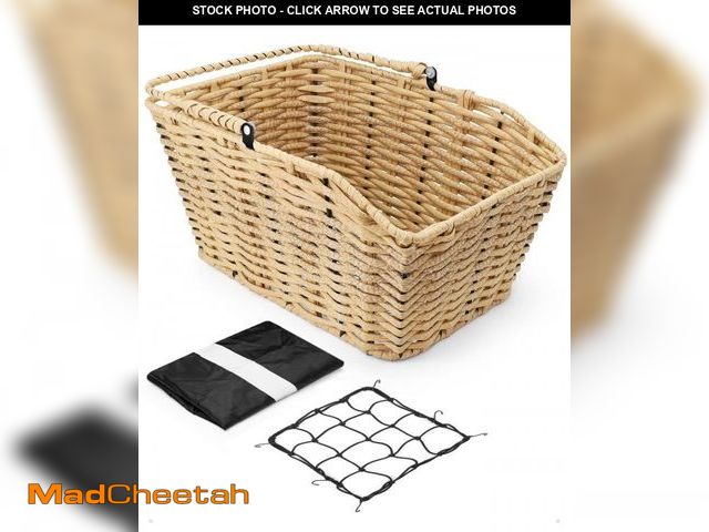 Lot 74-12303334 - ANZOME Bike Basket Rear, Woven Rectangular Bike Basket with Waterproof Cover &amp; Cargo NetMount on...