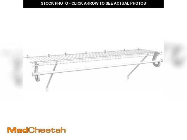 Lot 74-12759984 - ClosetMaid 5631 SuperSlide Ventilated Shelf Kit with Closet Rod, 4-Foot x 12-Inch, White - UNUSED