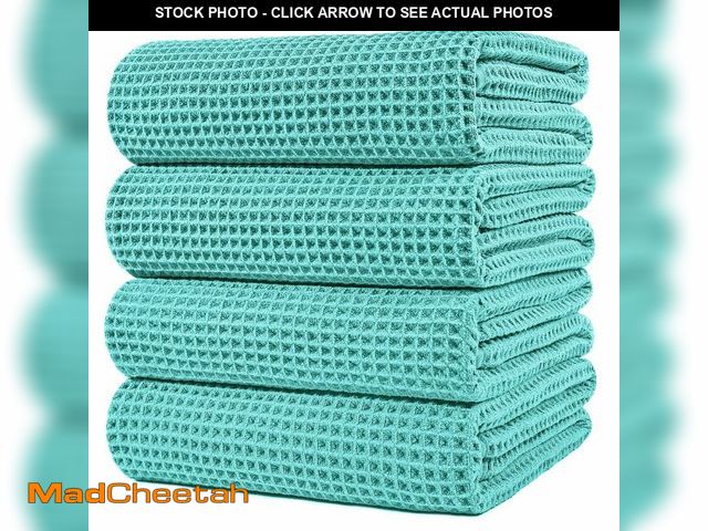 Lot 74-14271314 - POLYTE 430 GSM Microfiber Oversize Quick Dry Lint Free Bath Towel, 60 x 30 in, 4 Pack (Waffle Weave)...