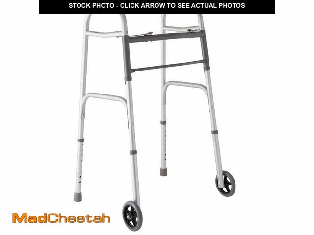 Lot 74-14286791 - Medline Lightweight Folding Walker for Seniors with 5-Inch Wheels, Steel, 300-lb Capacity, Silver - ...