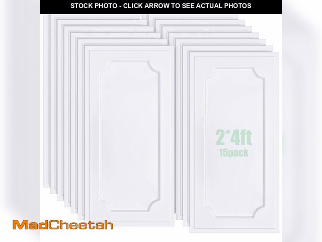 Lot 74-14612023 - Landical 15 Pcs 2 x 4 ft White PVC Plastic Drop Ceiling Tiles 24 x 48 x 0.8 Inch Ceiling Panels Deco...