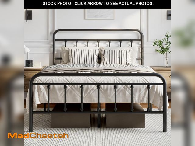 Lot 74-12511389 - Novilla Metal Bed Frame Queen Size - Modern Minimalist Victorian Style with Headboard/Footboard, Hea...