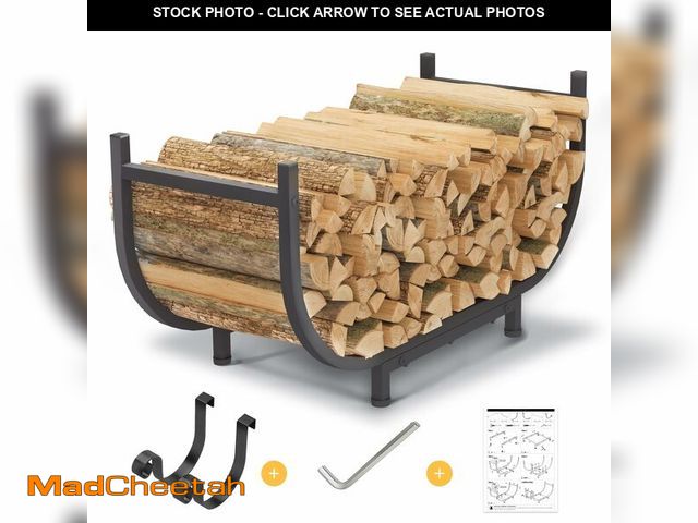 Lot 74-14271472 - PROWORX Curved Firewood Rack Outdoor Indoor, Black 30 Inch Rustproof Fire Wood Storage Organizer, Me...