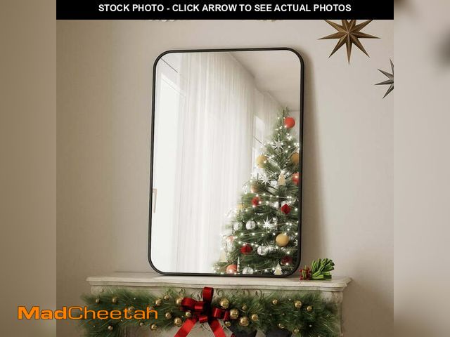 Lot 74-12801262 - BEAUTYPEAK 20"x28" Wall Mirror Rounded Corners Hanging Vanity Mirror Black - UNUSED