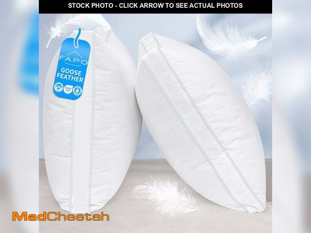 Lot 74-12765784 - FAPO Goose Feather Down Pillows, Gusseted Bed Pillows King Size Set of 2 with Cotton Cover - UNUSED