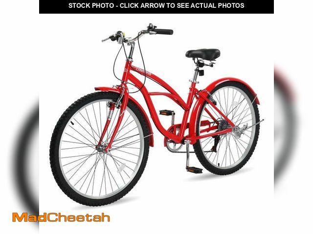 Lot 74-12800334 - Ktaxon 26" Beach Cruiser Bike 7-Speed Commuter Bicycle for Mens and Womens, Red - USED