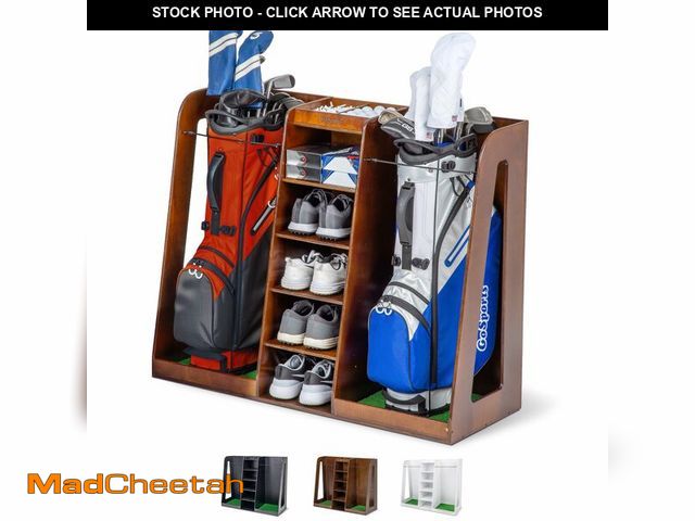 Lot 74-12568594 - GoSports Premium Wooden Golf Bag Organizer and Storage Rack - Choose Your Style - UNUSED