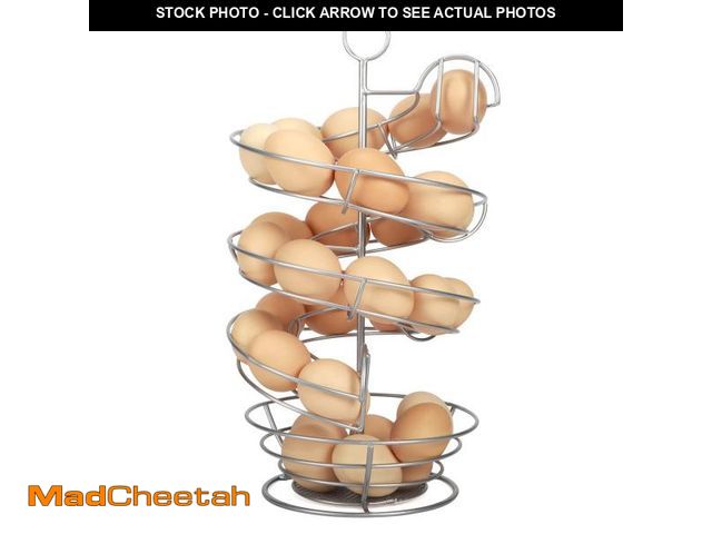 Lot 74-11555720 - QUTREY Silver Metal Egg Holder Countertop, Spiral Design Egg Skelter Dispenser Rack with Egg Storage...