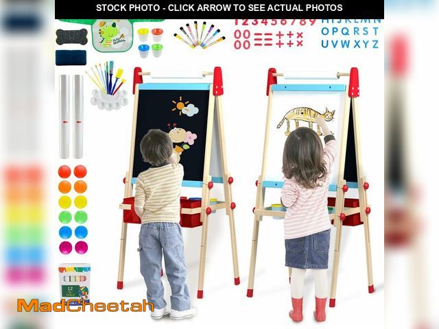 Lot 74-13710855 - WOOD CITY Easel for Kids, Adjustable Standing Art Easel with Painting Accessories Wooden Chalkboard ...