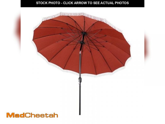 Lot 74-12141359 - Patio Premier 9' Round 16-Bit Market Umbrella in Scarlet - Fringe Design - UNUSED