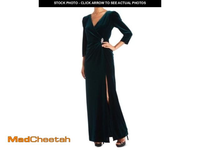 Lot 74-12418944 - Women's R&amp;M Richards Puff Sleeve Wrap Evening Gown, Size: 16, Dark Green - UNUSED