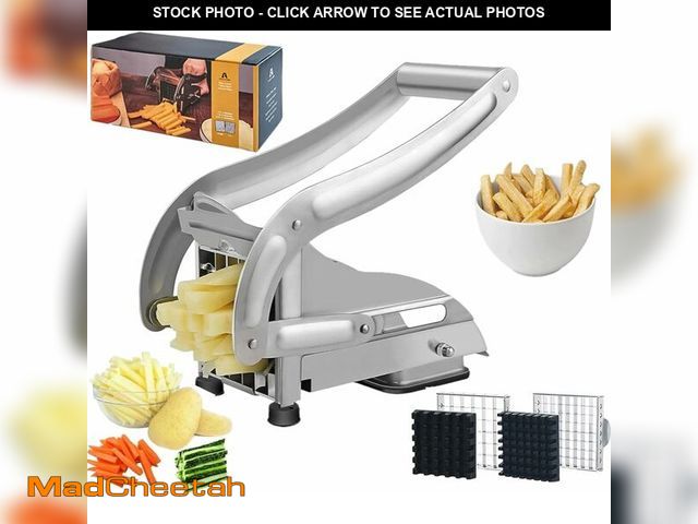 Lot 74-12602925 - French Fry Cutter, Stainless Steel Potato Cutter, Potato Slicer, Includes 2 Blade Size Cutter Option...