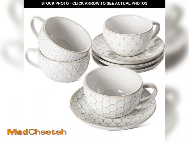 Lot 74-11552614 - LE TAUCI 8 oz Cappuccino Cups with Saucers, Ceramic Large Coffee Cup for Au Lait, Double shot, Latte...