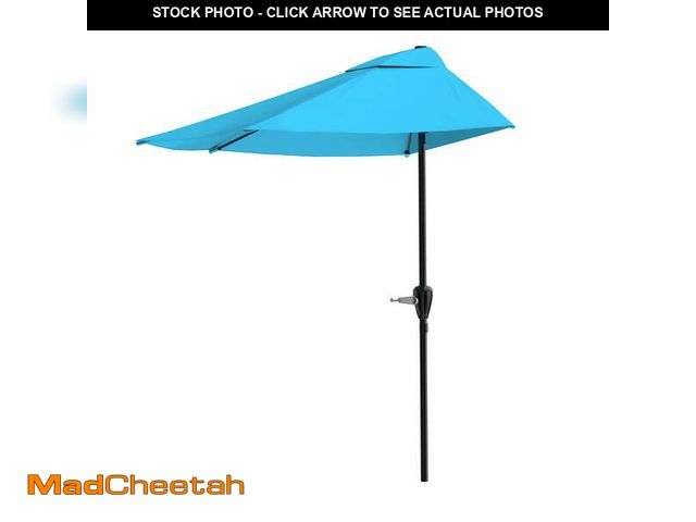 Lot 74-14354443 - (MISSING POLE) Pure Garden 9ft Half Umbrella for Balcony, Porch, or Deck, Brilliant Blue - UNUSED