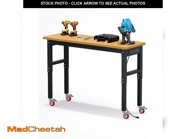 Lot 74-13070894 - GarveeTech 60 in Rolling Work Bench, 2200 LBS Capacity Solid Wood Top Garage Workbench, Adjust Heigh...