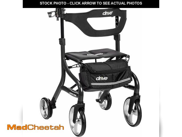 Lot 74-13382259 - Drive Medical Nitro Sprint Foldable Rollator Walker with Seat - Lightweight Support - Large Wheels -...