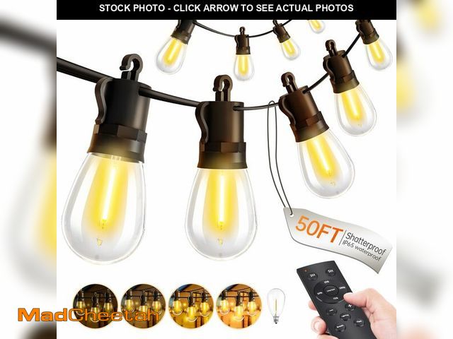 Lot 74-12976238 - Outdoor-String-Lights-Patio-LED-Light-Outside 50Ft 15M Waterproof Remote Dimmable S14 LED Porch Ligh...
