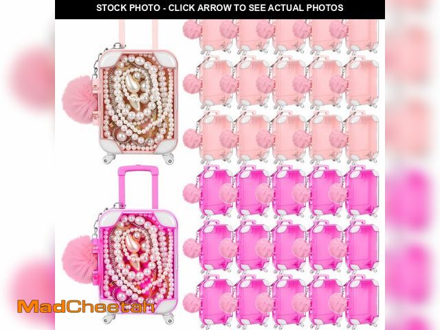 Lot 74-13949762 - Fiwochic 30 Pcs Translucent Mini Suitcase Party Favor Boxes with 30 Plush Keychains, 3.94"x2.36" Cle...