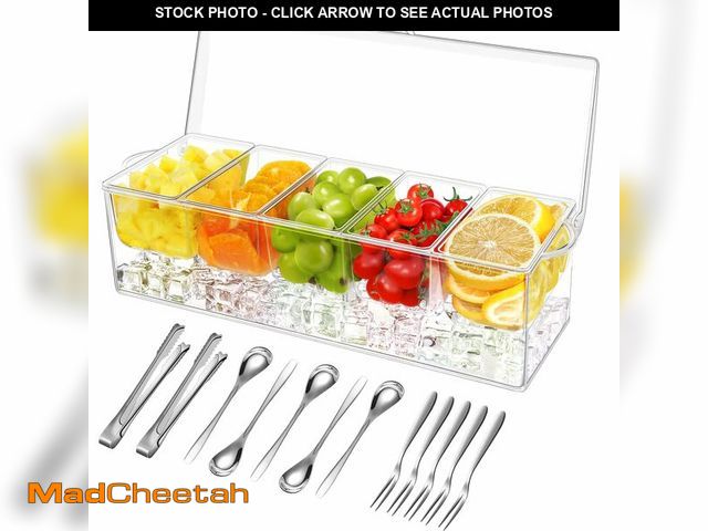 Lot 74-12972152 - FODIENS 5 Compartment Condiment Server, Ice Chilled Condiment Containers with Lid, Clear Condiment C...