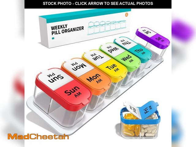 Lot 74-14046719 - Daviky Extra Large Weekly Pill Organizer 2 Times a Day, XXL AM PM Pill Organizer 7 Day, Big Pill Cas...