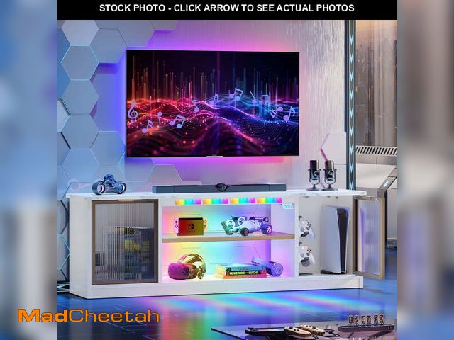 Lot 74-12670393 - RSPGAME LED TV Stand for PS5 Xbox with Music Sync LED Lights, Gaming Entertainment Center for TVs 55...