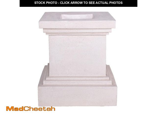 Lot 74-14343311 - MPG 16-1/2 in. Light Aged White Square Cast Stone Fiberglass Pedestal Planter - UNUSED